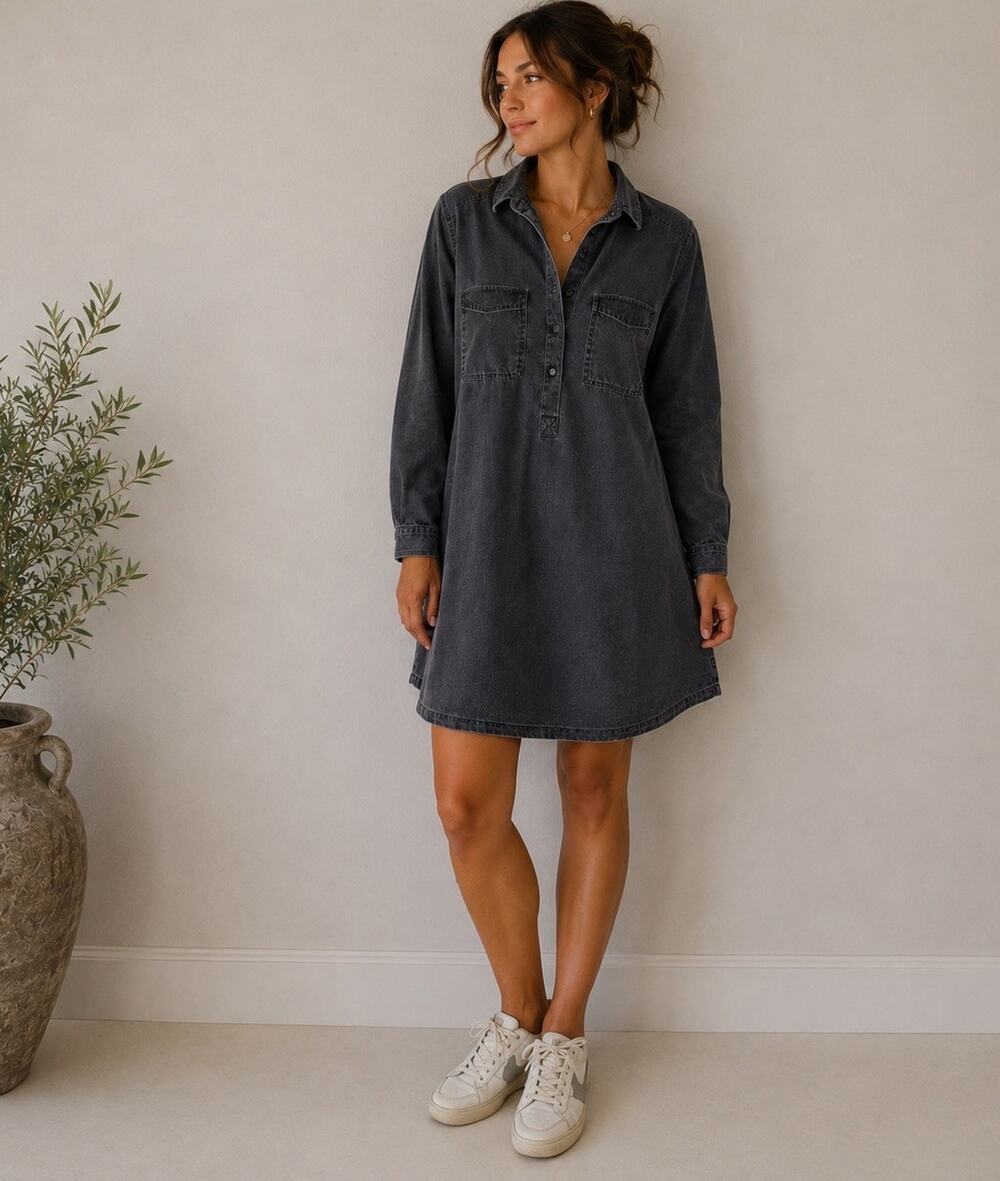 NWT Sharagano Lyocell Shirt Dress L Gray Utility Mini Tencel Casual Vacation
